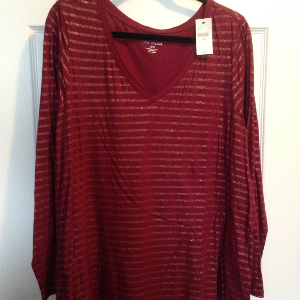 Maroon long sleeve top with metallic gold stripes